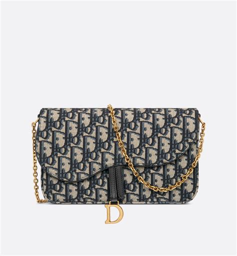 saddle pouch with chain blue dior oblique jacquard